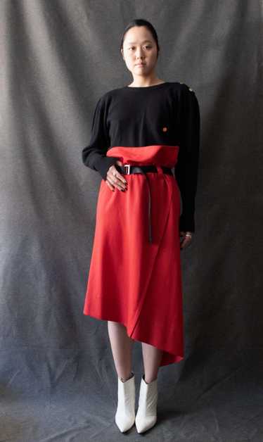 Issey Miyake Red Wool Blend Paper Bag Waist Skirt