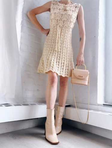 60s crème crochet mini dress