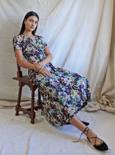 40s Silk Crepe Watercolor Floral Gown