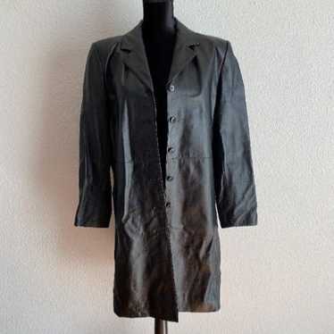 Clio Vintage Women's Black Leather Trench Coat