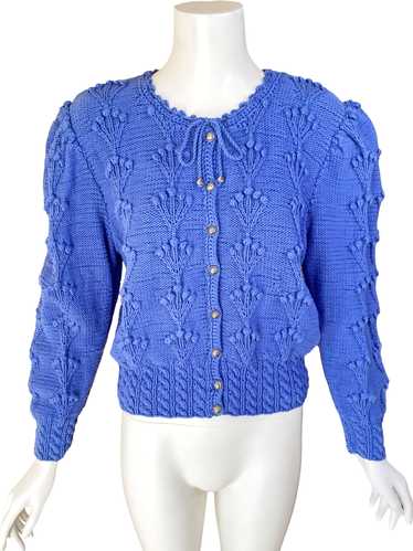 Hand-Knit 1980s Cornflower Blue Cardigan