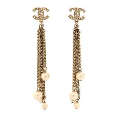 CHANEL Pearl Chain CC Dangle Earrings Gold