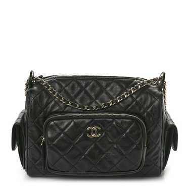 CHANEL Shiny Crumpled Lambskin Quilted Camera Case