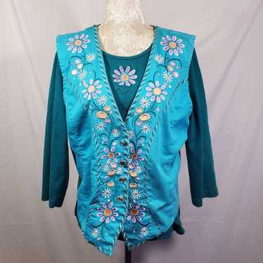 Vintage Bob Mackie Embroidered Purple Daisy Vest w