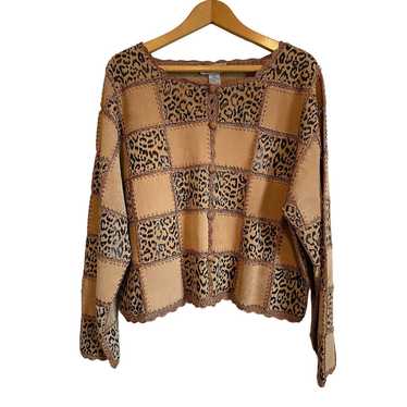 S.M.H vintage tan suede leather & crochet leopard 