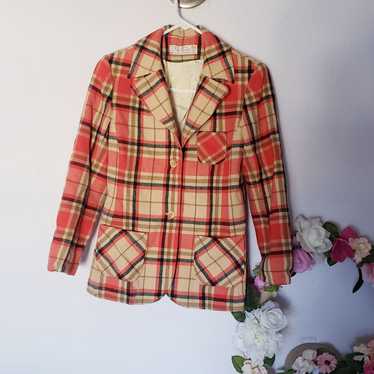 Orange Plaid Vintage Wool Blazer Jacket