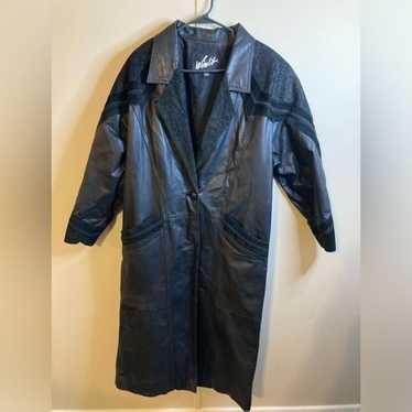 Winlit Black Leather Trench Coat, Women's Size Lar