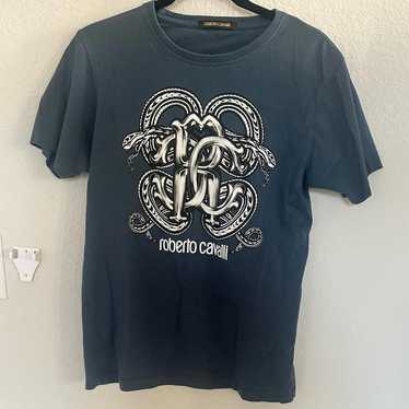 ROBERTO CAVALLI T-shirt Serigrafata Snake Navy Blu