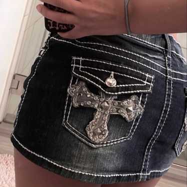 Rhinestone bling denim skirt