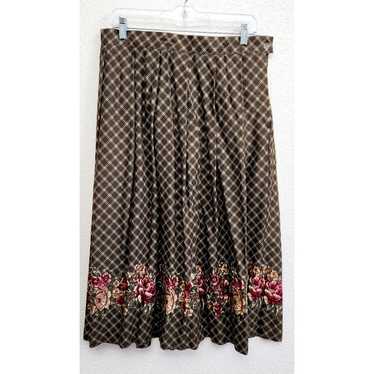 Other Vintage Green Tan Red Diamond Floral Pleated