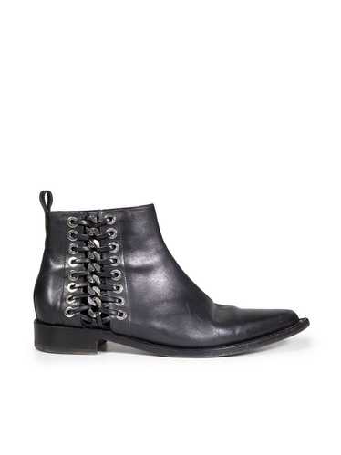 Alexander McQueen Black Leather Braided Ankle Boot