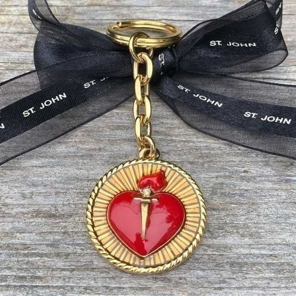 St. John Gold & Red Logo Heart Bag Charm/Keyring.… - image 1