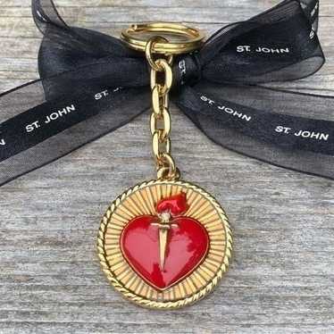 St. John Gold & Red Logo Heart Bag Charm/Keyring.… - image 1