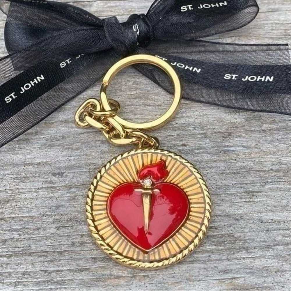 St. John Gold & Red Logo Heart Bag Charm/Keyring.… - image 2