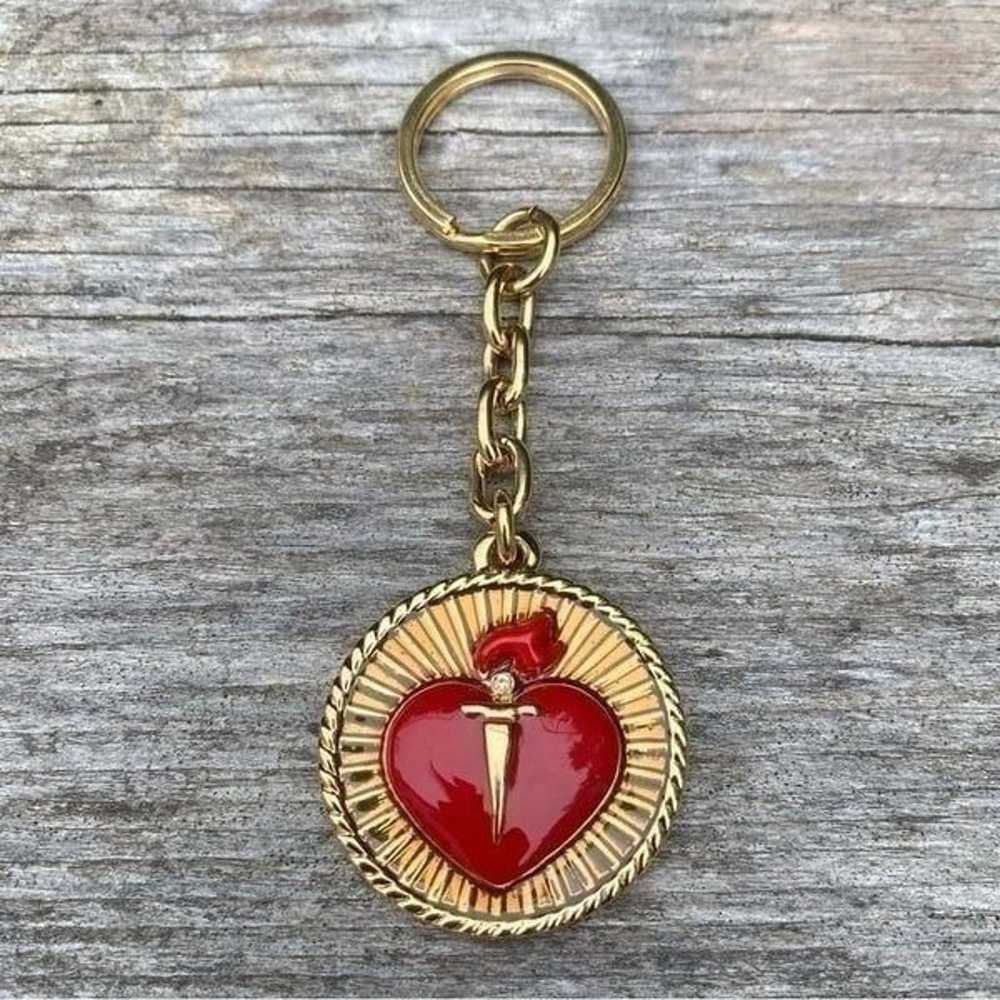 St. John Gold & Red Logo Heart Bag Charm/Keyring.… - image 4