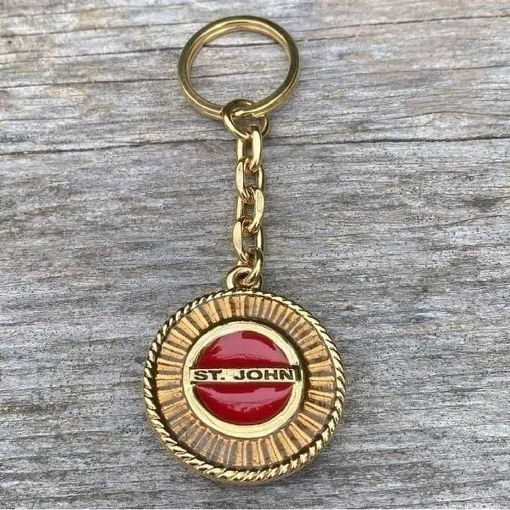 St. John Gold & Red Logo Heart Bag Charm/Keyring.… - image 5