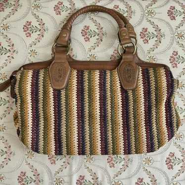 Vintage relic leather and raffia woven bag