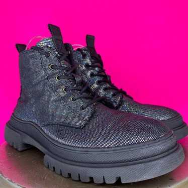 Zara Holographic Chunky Lug Sole Lace Up Boot Sz 3