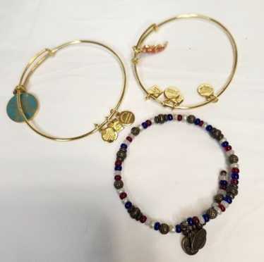 Lot of 3 Alex and Ani Bracelets Goldtone Lobster … - image 1