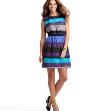 Ann Taylor LOFT Blue Purple Gray Striped Colorbloc