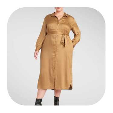 Old Navy XL tan waist tie midi shirt dress