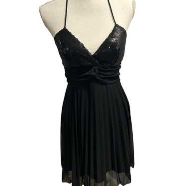 {Love Tease} Mini Sequined Black Halter Dress