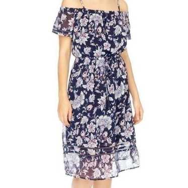 Lucky Brand navy floral ruffled off shoulder dress