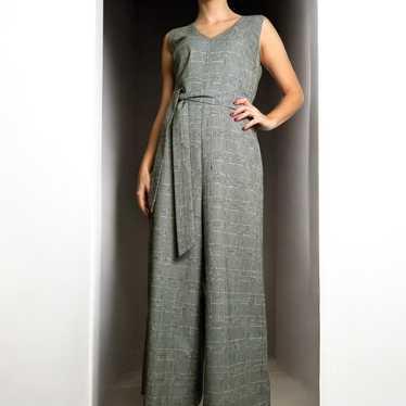 Karl Lagerfeld Belted Wide Leg Jumpsuit Black Plai