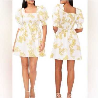 1. State Paisley Puff Sleeve Floral Mini Dress