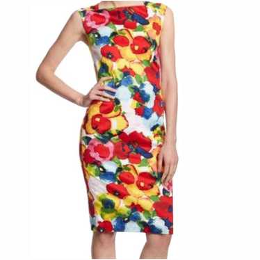 Carmen Marc Valvo Floral Watercolor Sheath Dress