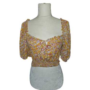 Willow And Root Top floral cropped Yellow Mustard 