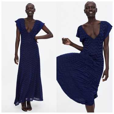 Zara Knit Navy Black Metallic Maxi Dress