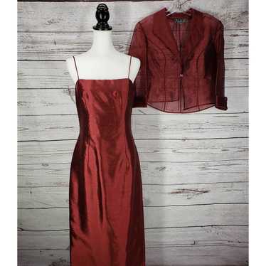 Alex Evenings Burgundy Satin Dress Slit Back with 