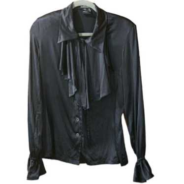 Vintage Escada Black Silk Ruffle Button Down Blous