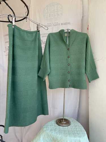 1940s 1950s Green Wool Knit Set