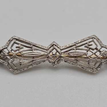 Antique 14k Yellow & White Gold Filigree Brooch Pi