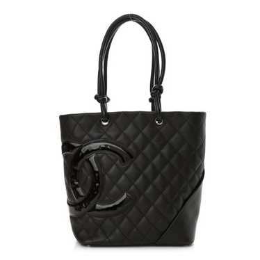 CHANEL Calfskin Quilted Medium Cambon Tote Brown