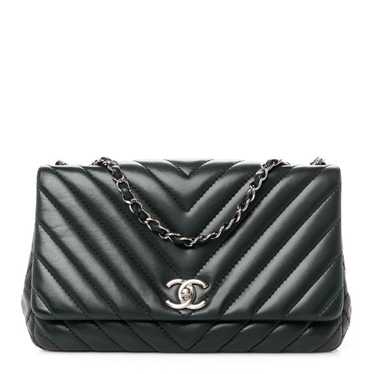 CHANEL Lambskin Chevron Quilted Single Flap Black