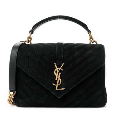 SAINT LAURENT Suede Matelasse Chevron Monogram Med