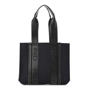 CHLOE Calfskin Linen Medium Woody Tote Deep Denim