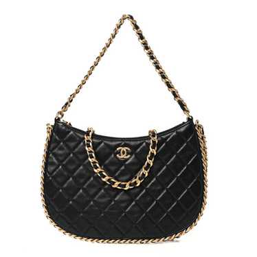 CHANEL Lambskin Quilted Large Chain Around Hobo Bl