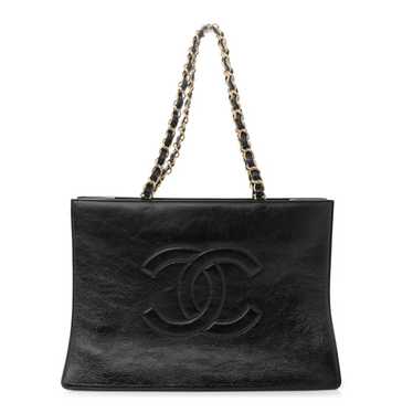 CHANEL Shiny Aged Calfskin Shopping Bag Black