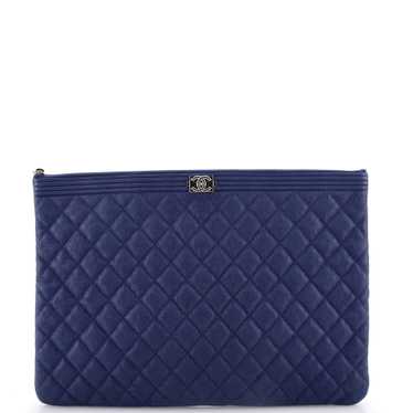 CHANEL Boy O Case Clutch Quilted Caviar Large