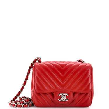 CHANEL Square Classic Single Flap Bag Chevron Cavi