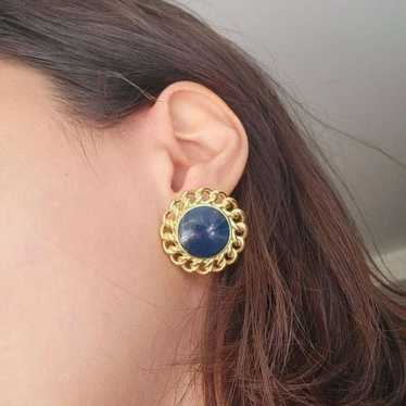 Vintage Monet Oversized Black Enamel Gold Stud Ear