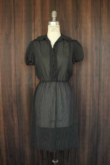 Vintage 1980's 1990s Black Pinstripe Dress