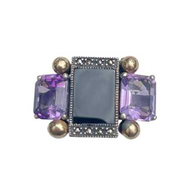 Vintage Judith Jack Signed Amethyst Ring - Sterlin