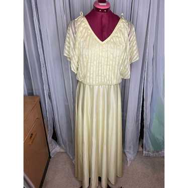 maxi dress formal 1970s yellow sheer stripe boho