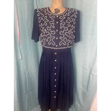 VTG 80s PLAZA SOUTH Navy BUTTON-UP With Shirt DRES