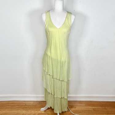 Green yellow pastel maxi asymmetrical ruffle dress - image 1